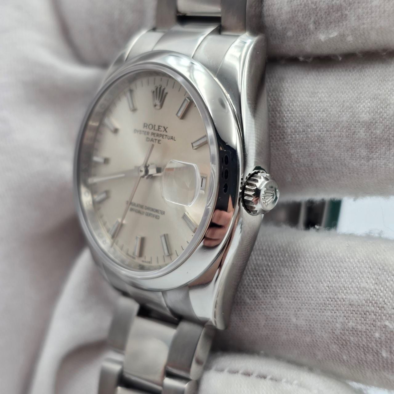 2008 PAPERS Rolex Oyster Perpetual Date 34mm Silver Dial Steel Oyster 115200