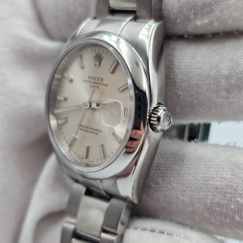 2008 PAPERS Rolex Oyster Perpetual Date 34mm Silver Dial Steel Oyster 115200