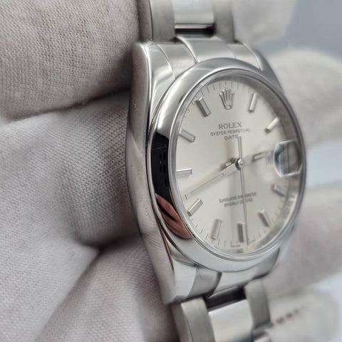 2008 PAPERS Rolex Oyster Perpetual Date 34mm Silver Dial Steel Oyster 115200