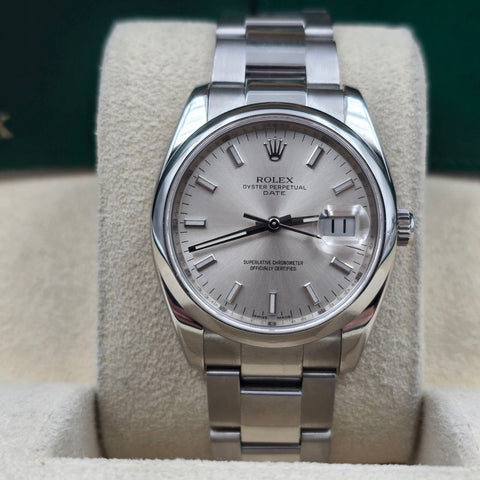 2008 PAPERS Rolex Oyster Perpetual Date 34mm Silver Dial Steel Oyster 115200
