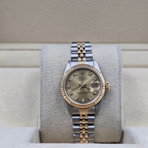 1990 Rolex Lady-Datejust Two Tone Jubilee Champagne Diamond Dial 26mm 69173