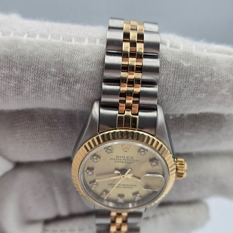 1990 Rolex Lady-Datejust Two Tone Jubilee Champagne Diamond Dial 26mm 69173