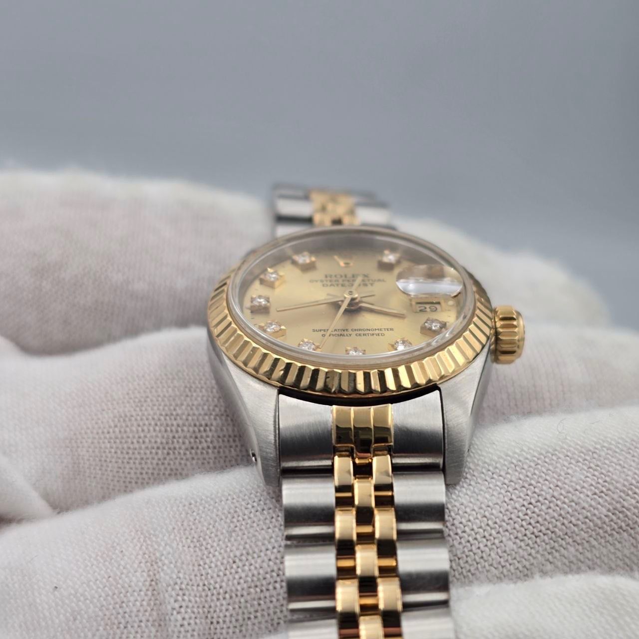 1990 Rolex Lady-Datejust Two Tone Jubilee Champagne Diamond Dial 26mm 69173