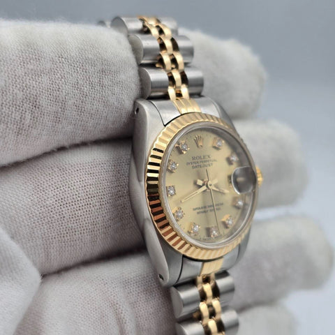 1990 Rolex Lady-Datejust Two Tone Jubilee Champagne Diamond Dial 26mm 69173