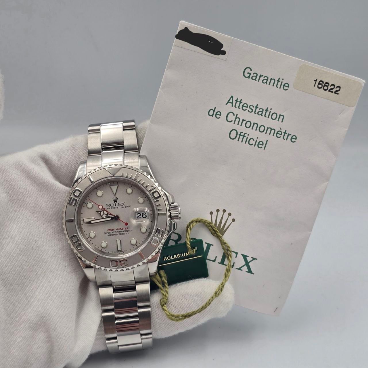 2003 PAPERS Rolex Yacht-Master Platinum Dial Bezel Stainless Steel 40mm 16622