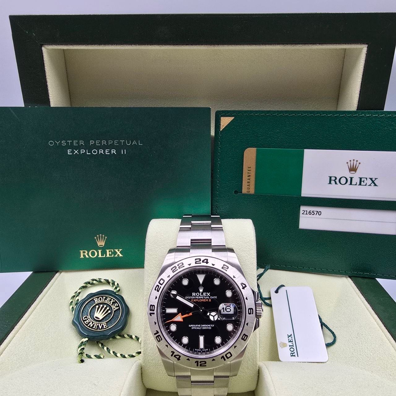 2019 FULL SET Rolex Explorer II Black Dial Orange Hand Stainless Steel 42mm 216570