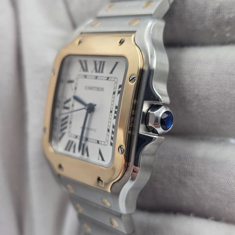 2023 FULL SET Cartier Santos De Cartier Two Tone White Dial Medium 35mm W2SA0016