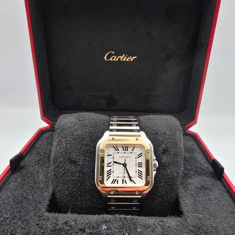 2023 FULL SET Cartier Santos De Cartier Two Tone White Dial Medium 35mm W2SA0016