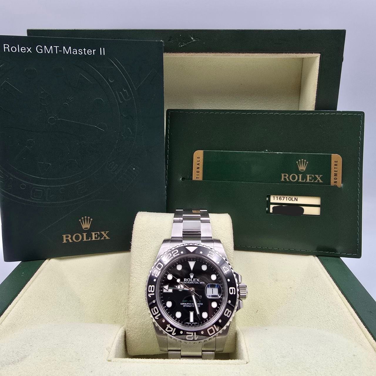 2013 FULL SET Rolex GMT-Master II Green Arrow Steel Ceramic 40mm 116710LN