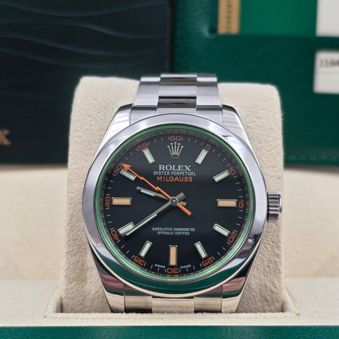 Rolex Milgauss 2014 FULL SET Milgauss 116400GV 40mm Steel Black Dial Green Crystal
