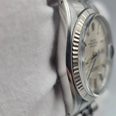 Rolex Datejust 36mm Oyster Perpetual 18k White Gold Steel Silver Dial 16014