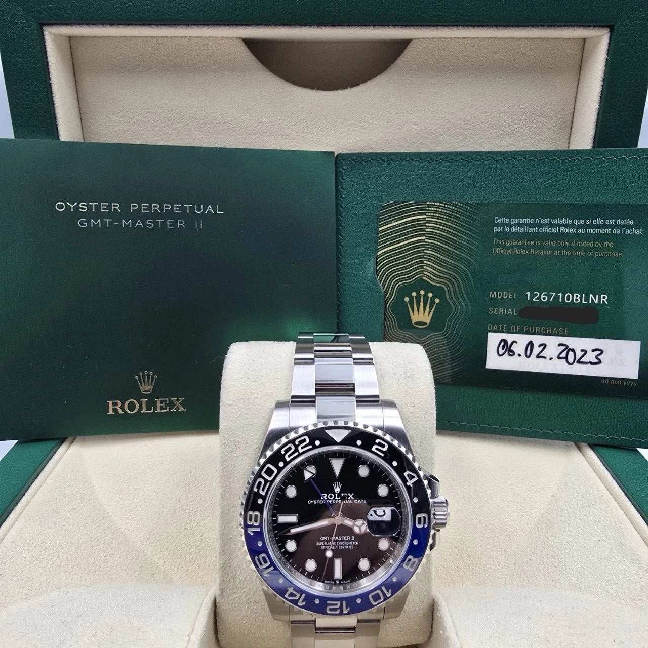 2023 PAPERS Rolex GMT Master II "Batman" Steel Oyster Bracelet 126710BLNR BOX