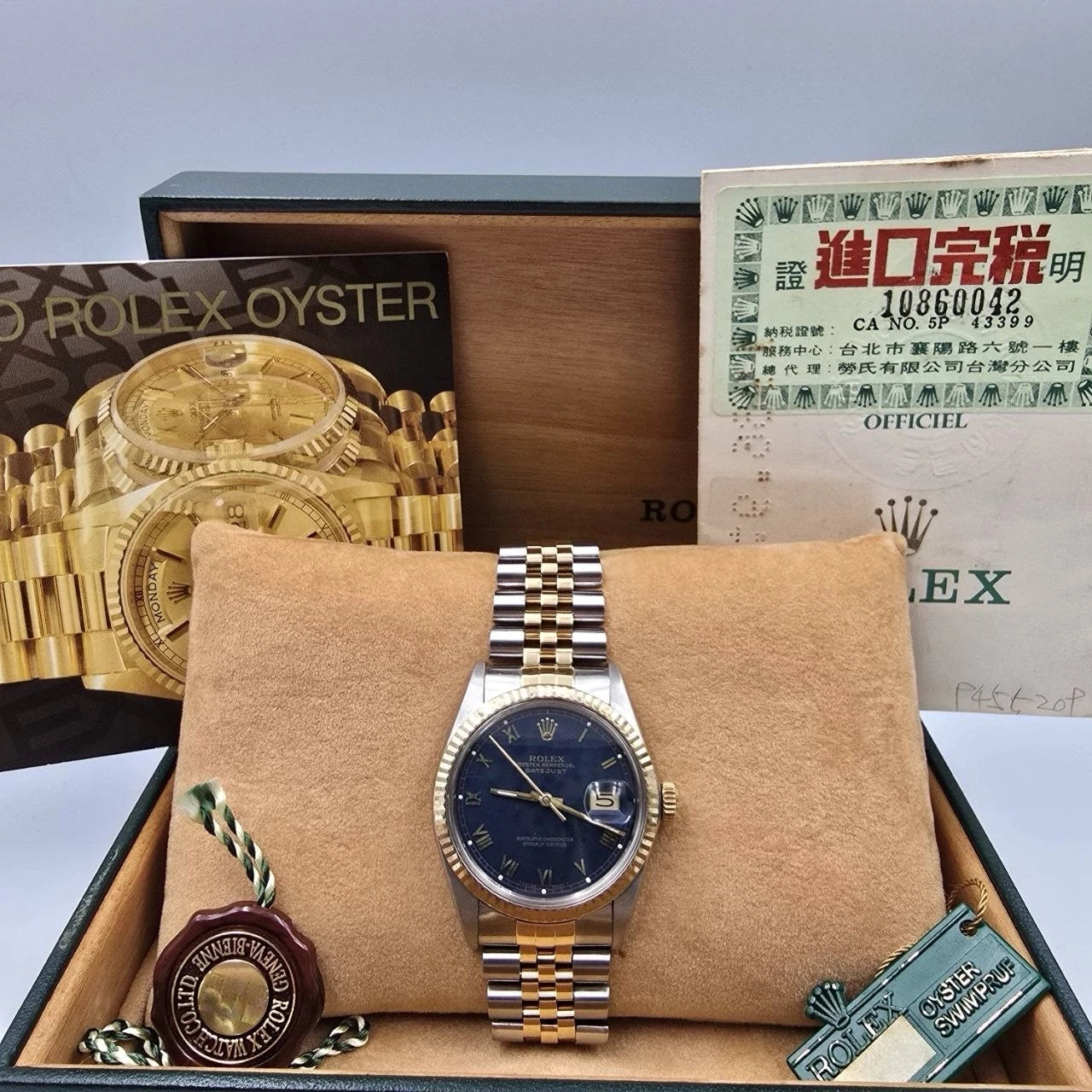 PAPERS Rolex Datejust Matte Blue Two-Tone Yellow Gold Jubilee 16013 36mm BOX