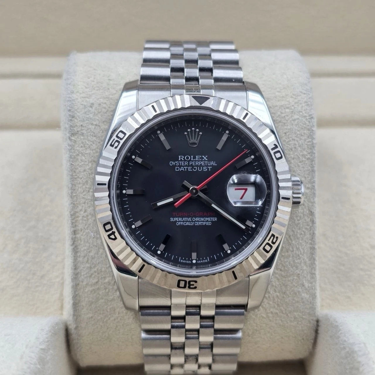 Rolex Datejust Turn-O-Graph Jubilee Black Dial Stainless Steel Watch 116264