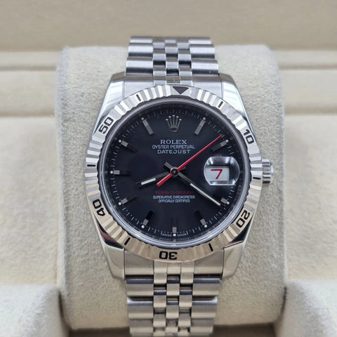 Rolex Datejust Turn-O-Graph Jubilee Black Dial Stainless Steel Watch 116264