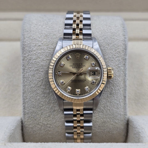 Rolex Lady Datejust 26mm Yellow Gold Steel Factory Champagne Diamond Dial 69173