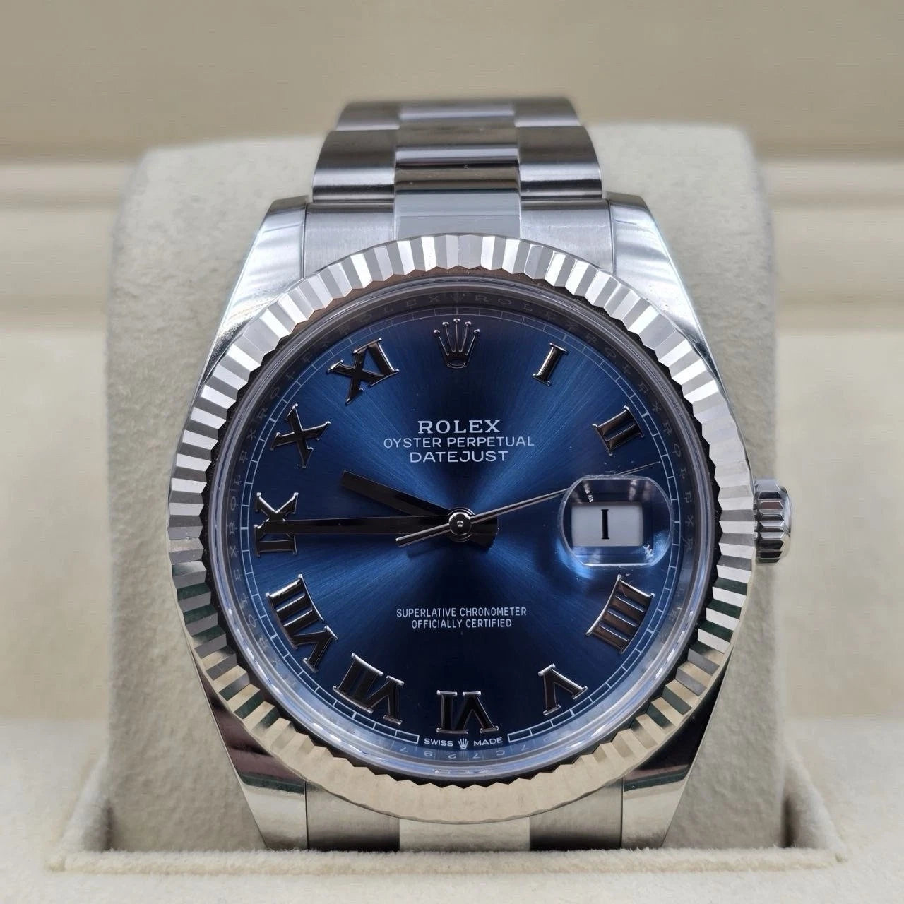 2024 PAPERS Rolex Datejust 126334 Steel Oyster Azzurro Blue Roman Dial 41mm BOX