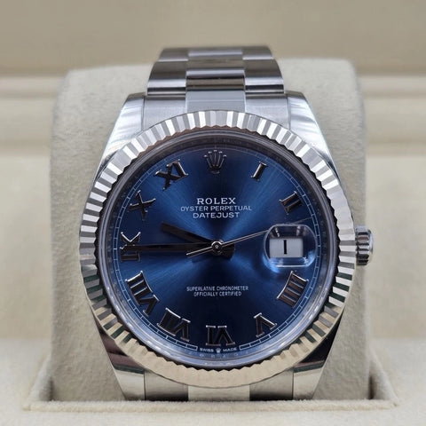 2024 PAPERS Rolex Datejust 126334 Steel Oyster Azzurro Blue Roman Dial 41mm BOX