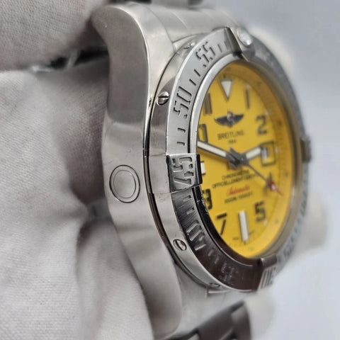 2017 PAPERS Breitling Avenger II Seawolf A173311 Yellow Dial 44mm Watch BOX