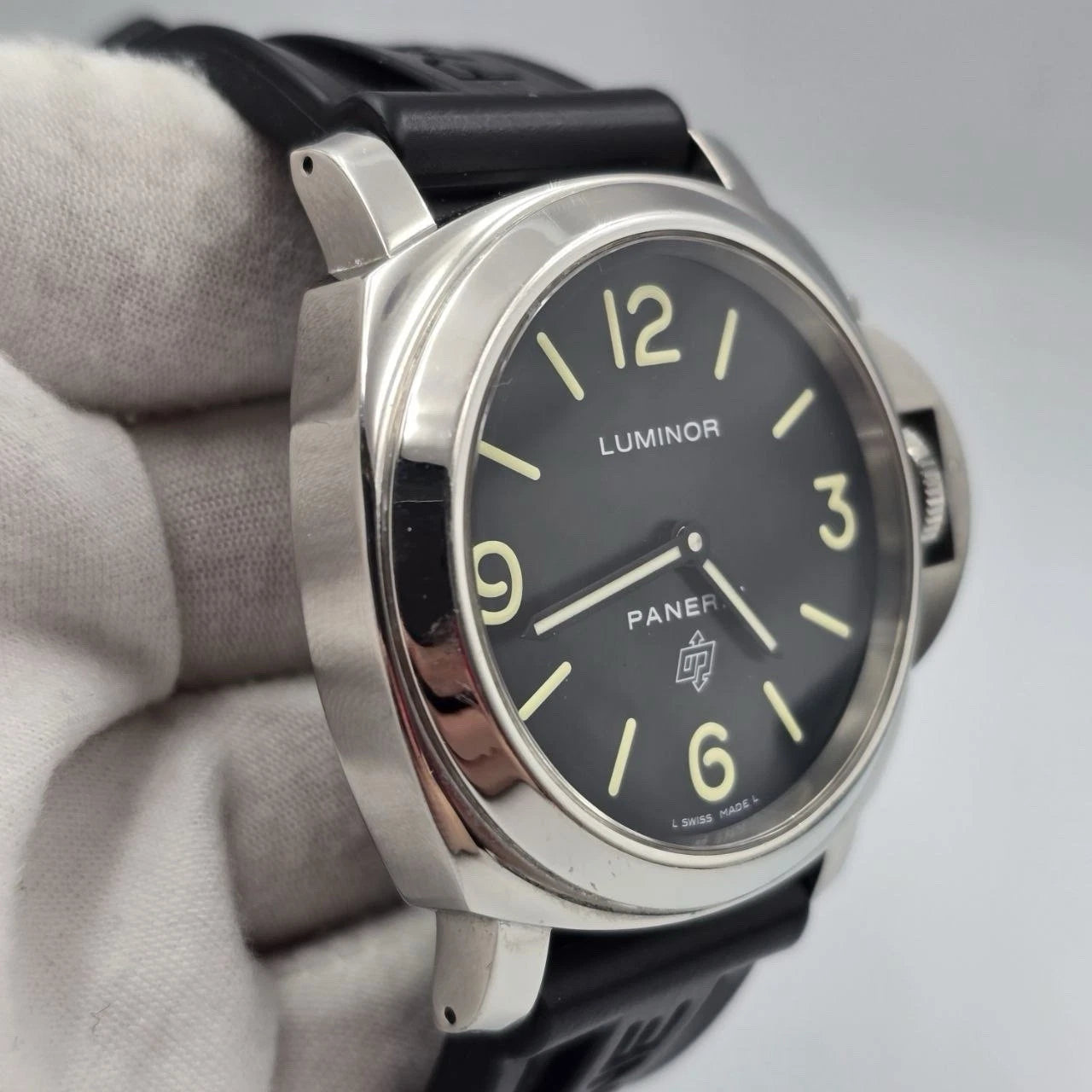 Panerai Luminor Base Logo Stainless Steel Black Rubber Strap 44mm Watch PAM01000