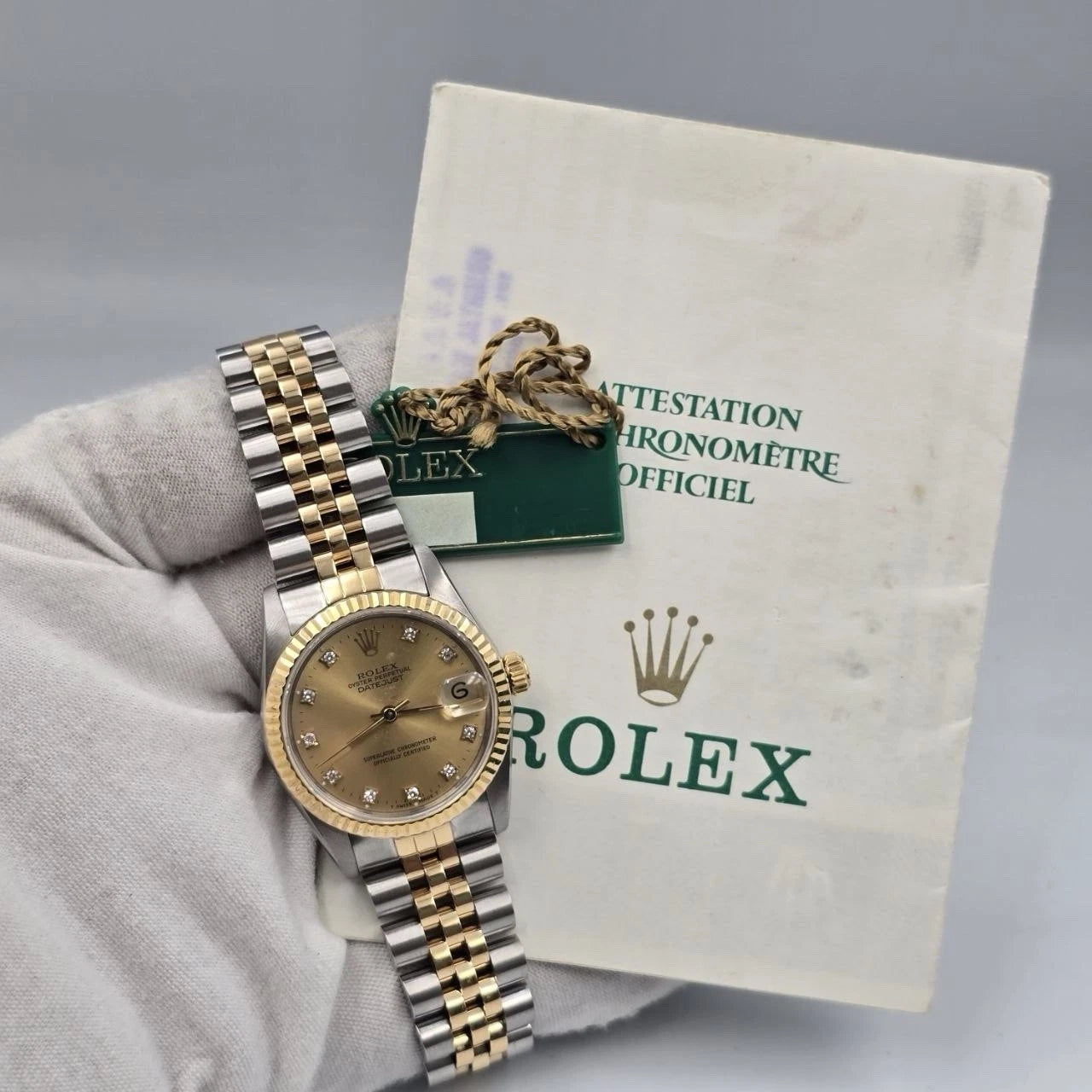 PAPERS Rolex Datejust Midsize Champagne Diamond Dial Two-Tone 31mm 68273 Watch