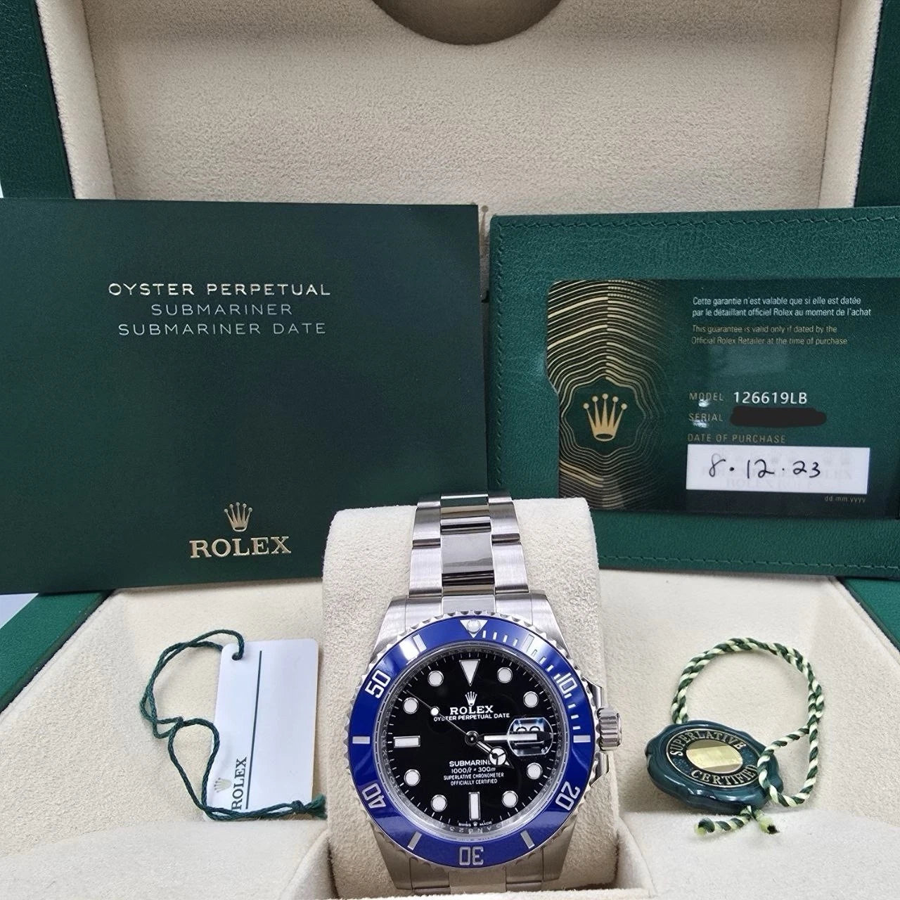 2023 PAPERS Rolex Submariner Blue Cookie Monster Gold 41mm Watch BOX 126619LB