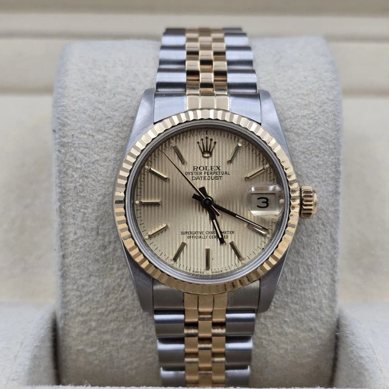 PAPERS Rolex Datejust Midsize Champagne Tapestry Dial Two-Tone 31mm 68273 Watch