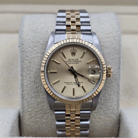 PAPERS Rolex Datejust Midsize Champagne Tapestry Dial Two-Tone 31mm 68273 Watch