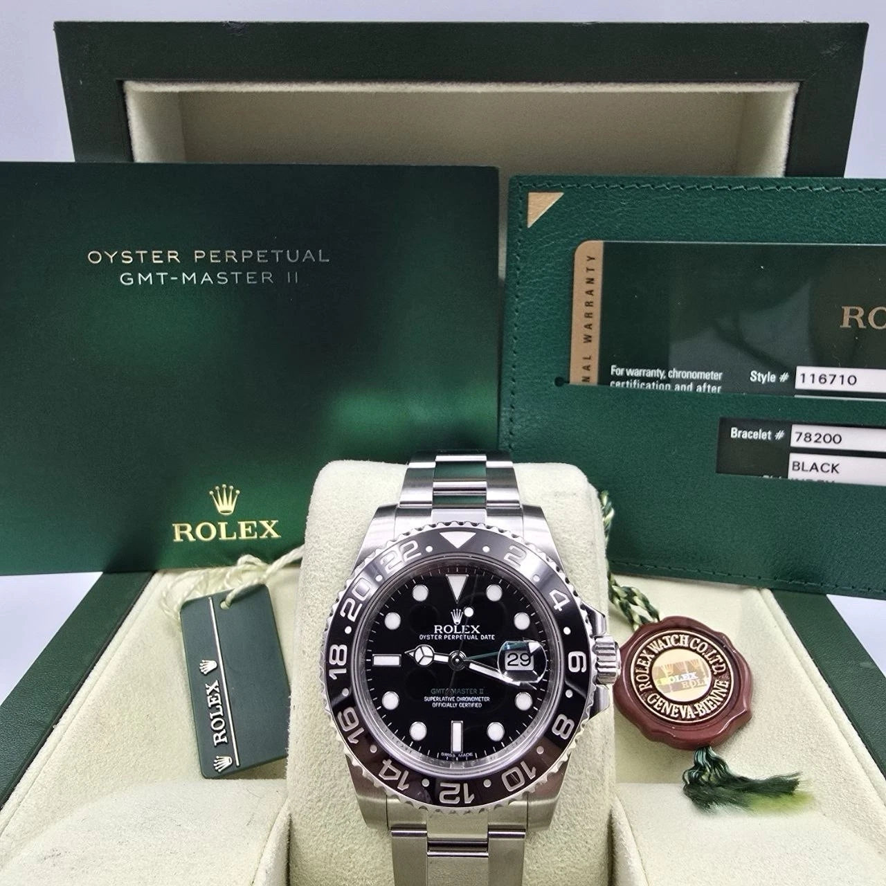 2014 PAPERS Rolex GMT Master II 116710LN Steel Ceramic "Green Arrow" 40mm BOX