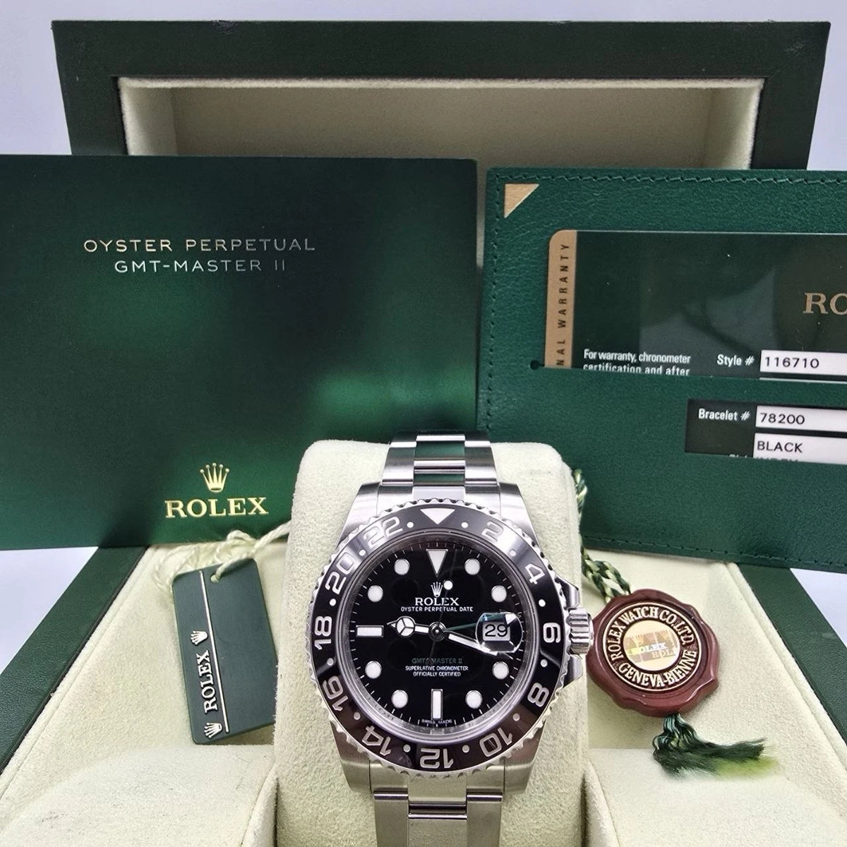 2014 PAPERS Rolex GMT Master II 116710LN Steel Ceramic "Green Arrow" 40mm BOX
