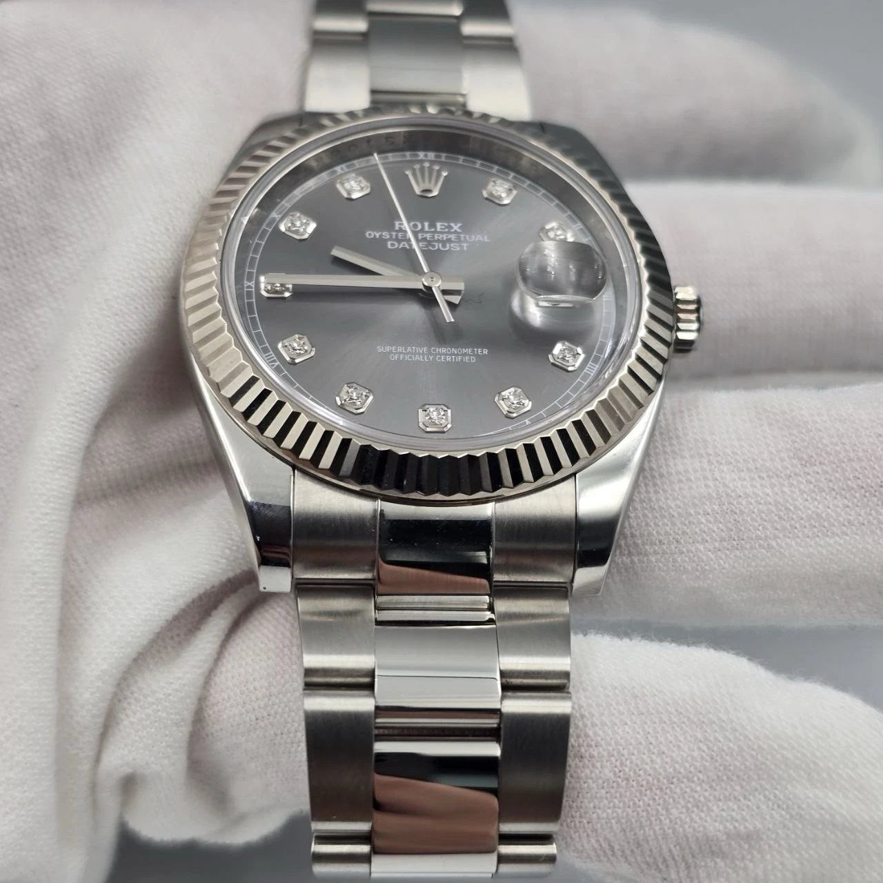 2023 PAPERS Rolex Datejust 41mm 126334 Oyster Rhodium Gray Diamond Dial BOX