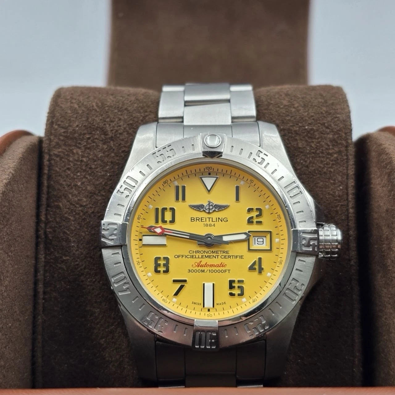 2017 PAPERS Breitling Avenger II Seawolf A173311 Yellow Dial 44mm Watch BOX