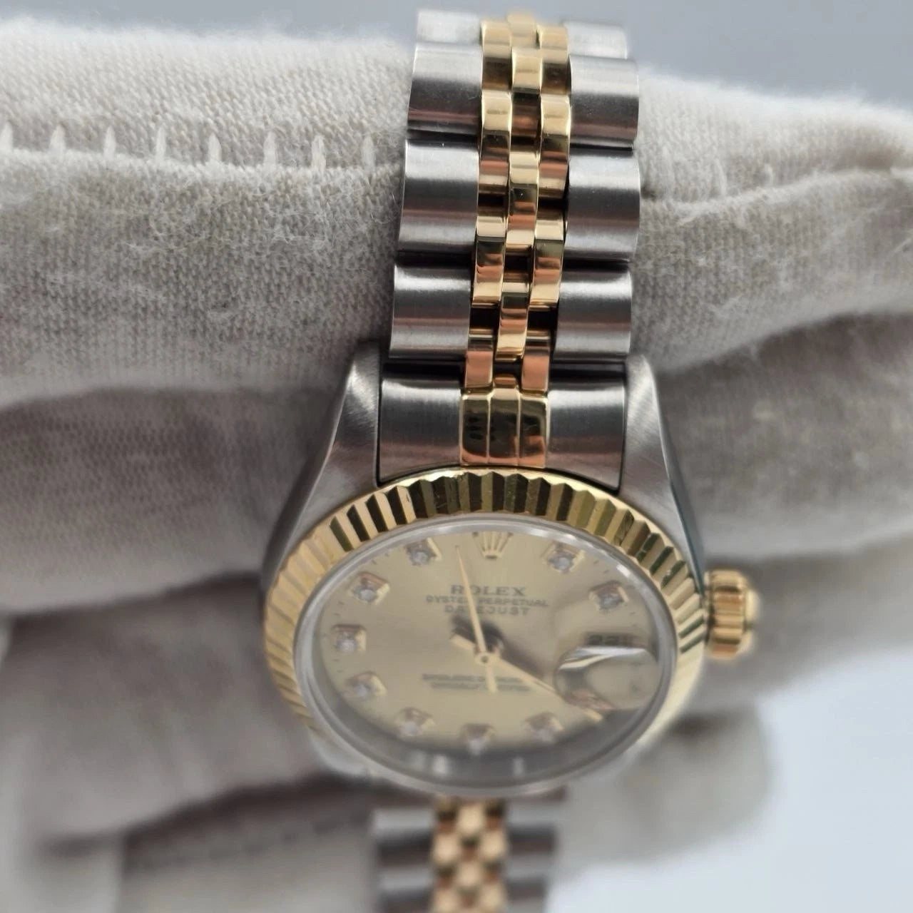 Rolex Lady Datejust 26mm Yellow Gold Steel Factory Champagne Diamond Dial 69173