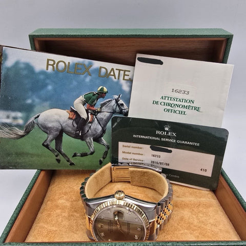 PAPERS Rolex Datejust 36mm Champagne Diamond Dial Two Tone Jubilee 16233 BOX