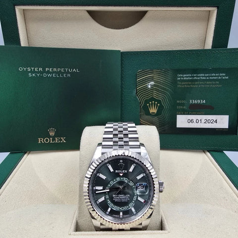 2024 PAPERS Rolex Sky-Dweller Mint Green Jubilee Stainless Steel 42mm 336934 BOX
