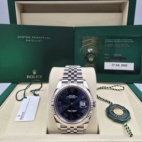 2026 PAPERS Rolex Datejust 126334 Steel Jubilee Azzurro Blue Roman Dial 41mm BOX