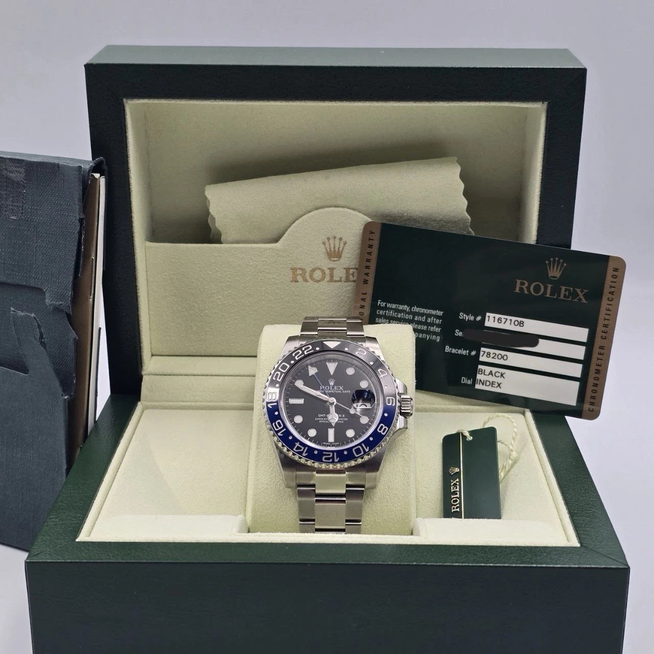 2015 PAPERS Rolex GMT Master II 116710BLNR Steel Ceramic Batman Watch BOX