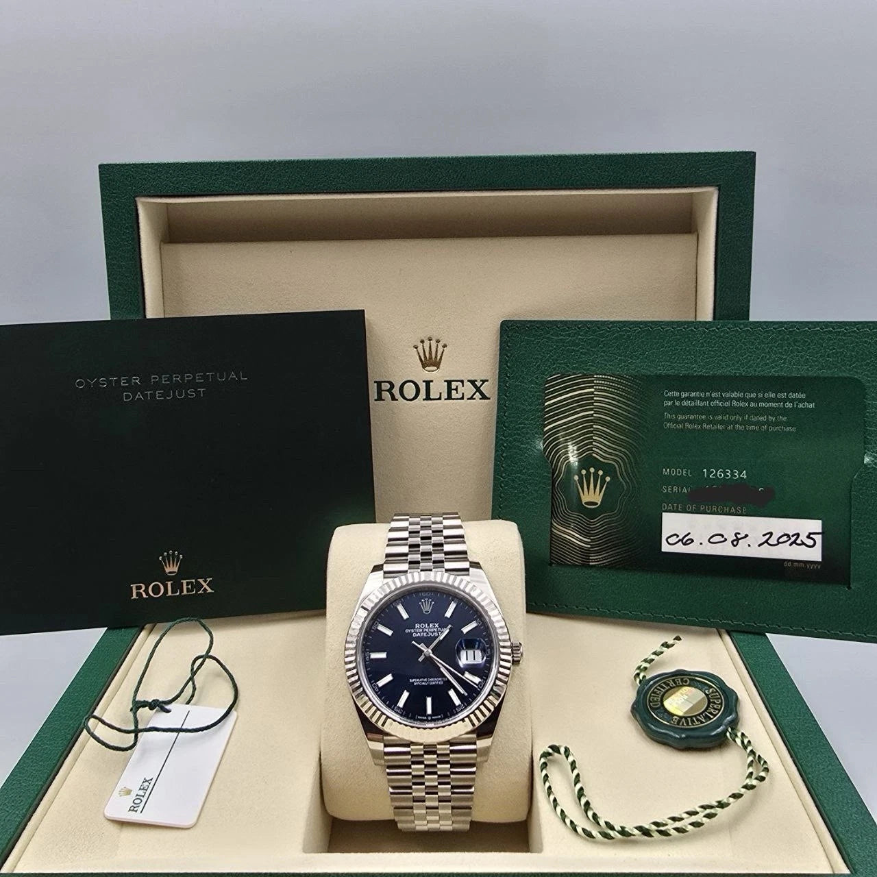 NEW 2025 Rolex Datejust 41mm 126334 Blue Stick Dial Fluted Bezel Jubilee UNWORN