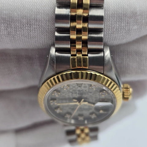 Rolex Datejust 69173 Fluted TT Jubilee Grey Computer Diamond Dial 26mm Watch