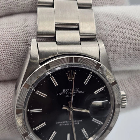 Rolex Oyster Perpetual Date Black Dial Stainless Steel 1501 34mm Watch