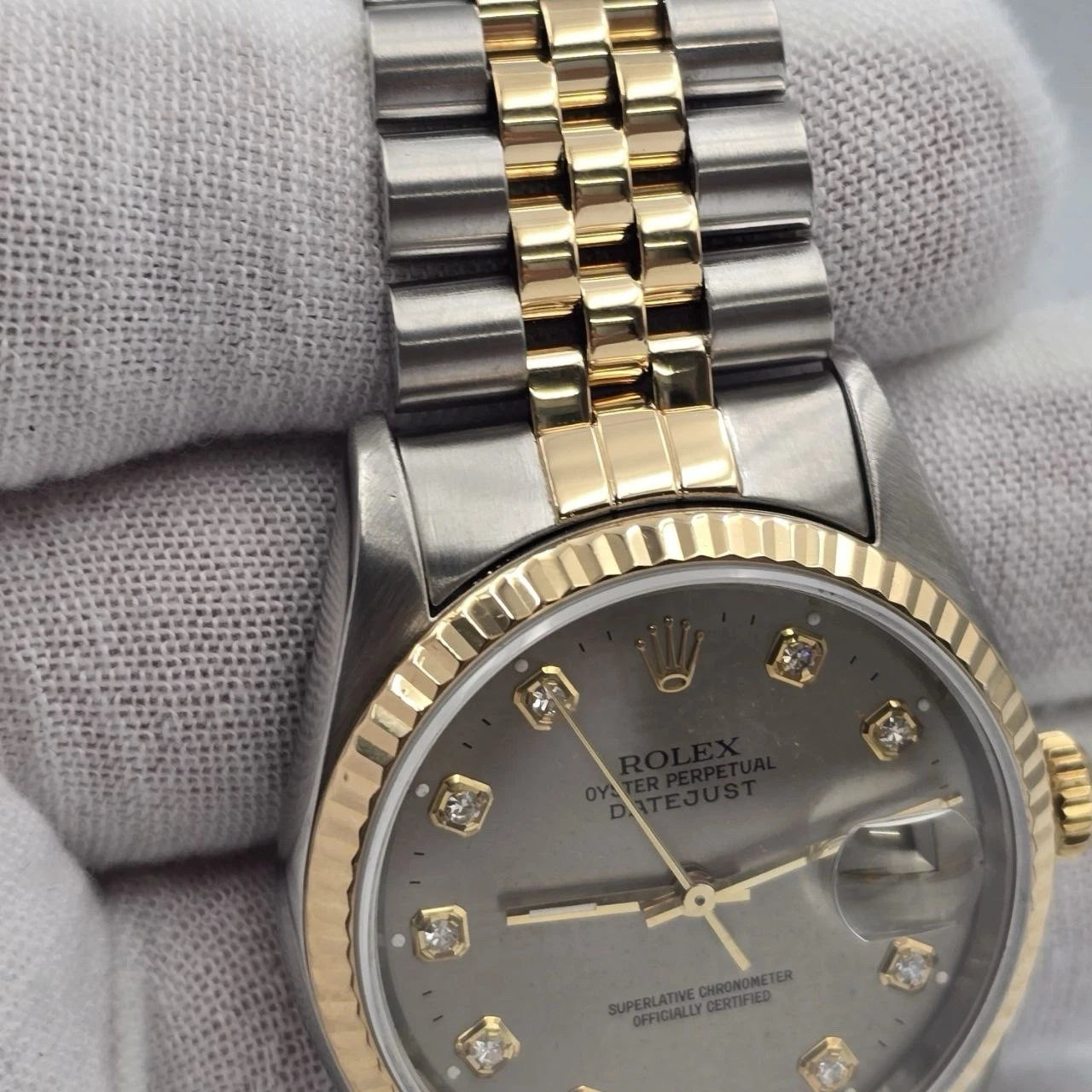 Rolex Datejust 36mm Silver Computer Diamond Dial Two Tone Jubilee 18K 16233
