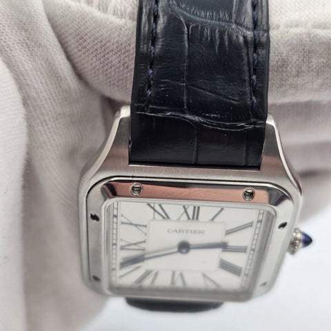PAPERS Cartier Santos Dumont XL Silver Dial Manual Wind Watch WSSA0032 BOX