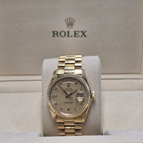 Rolex Day-Date 18038 President 18k Gold 36mm Factory Champagne Diamond Dial