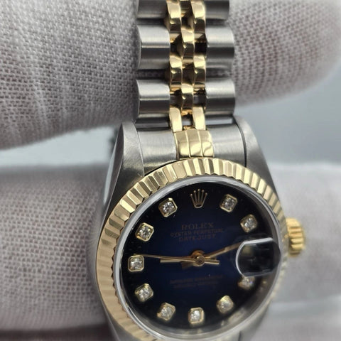 PAPERS Rolex Lady Datejust 69173 Blue Diamond Vignette Dial TT Jubilee 26mm