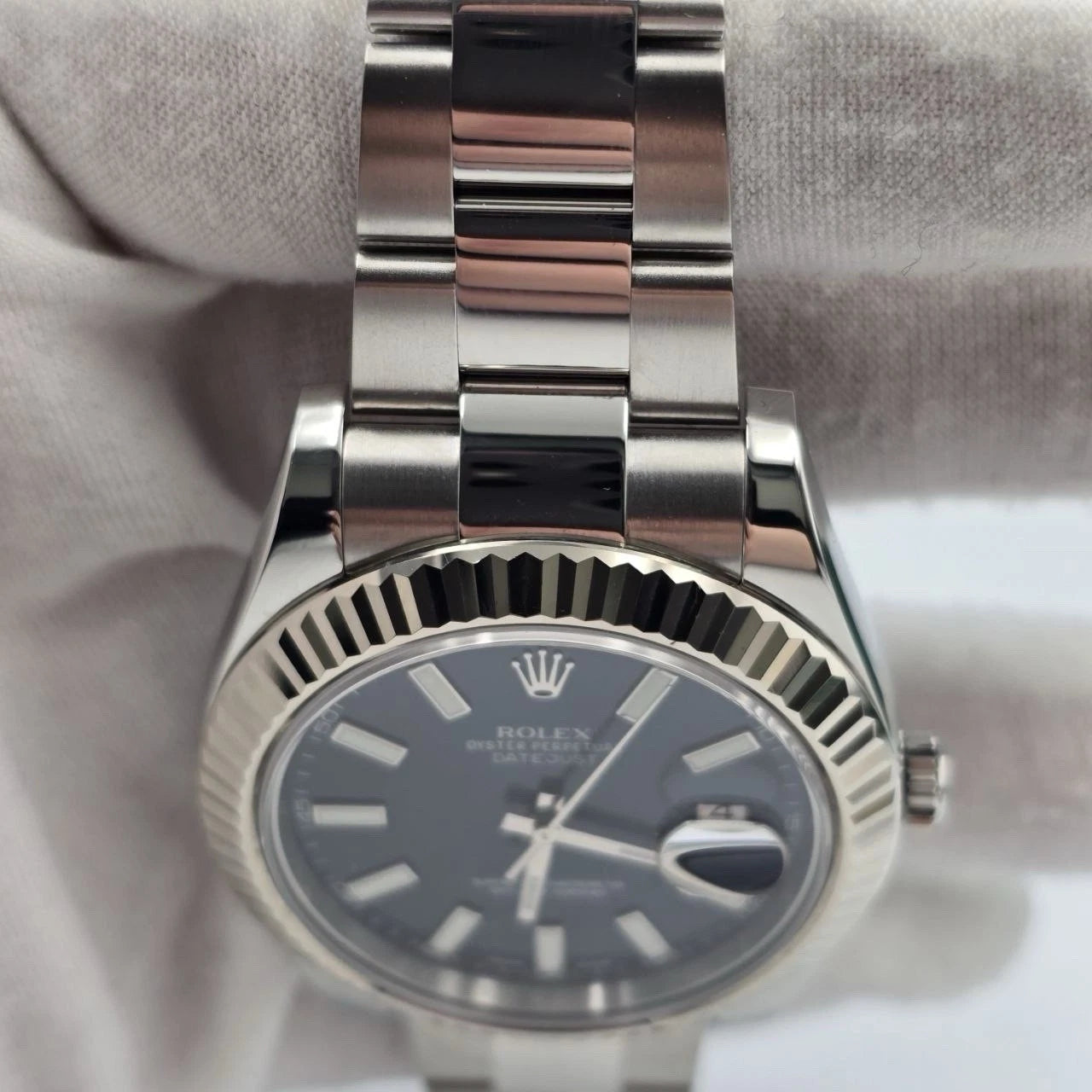 2014 PAPERS Rolex Datejust II 116334 Steel 18k White Gold Blue Dial 41mm Watch