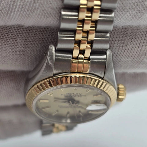 Rolex Lady Datejust 26mm Two Tone Yellow Gold Steel Champagne Dial 69173
