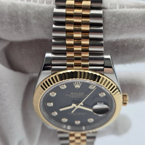 2019 PAPERS Rolex Datejust 41mm 126333 Two Tone Jubilee Black Diamond Dial BOX
