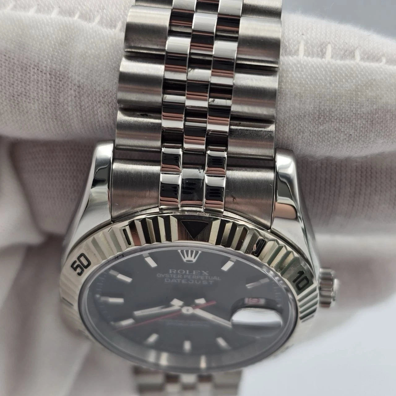 PAPERS Rolex Datejust Turn-0-Graph 36mm Black Dial 18k Fluted Jubilee 116264 BOX
