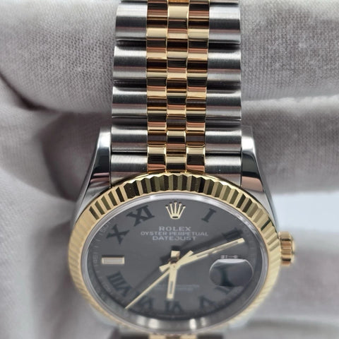 PAPERS 2022 Rolex Datejust 36mm Wimbledon Yellow Gold Fluted Jubilee 126233 BOX
