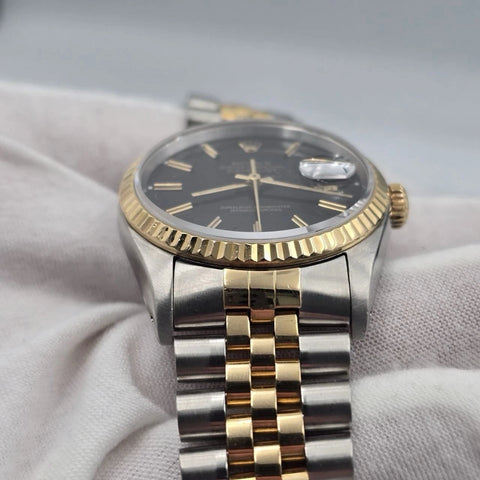 PAPERS Rolex Datejust 36mm FACTORY BLACK Dial 18K Yellow Gold Jubilee 16233